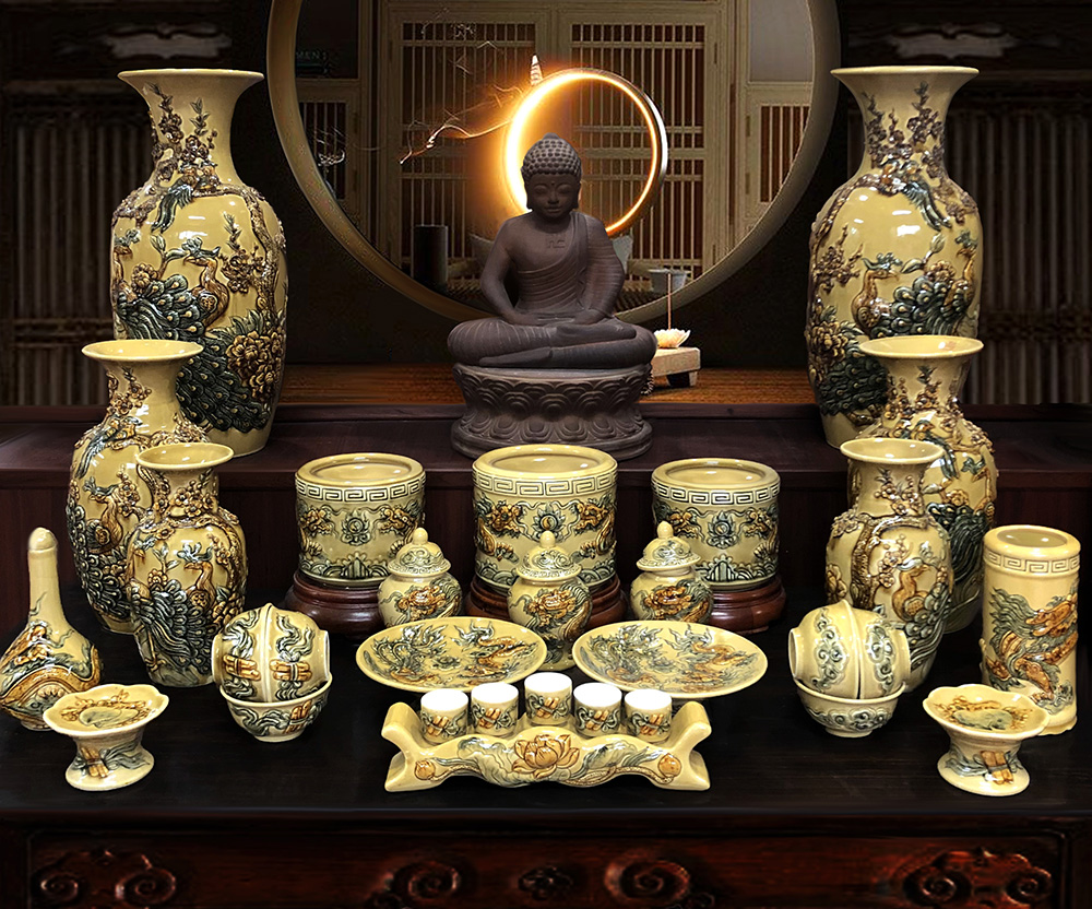 Bộ đồ thờ màu vàng gốm phạm dũng