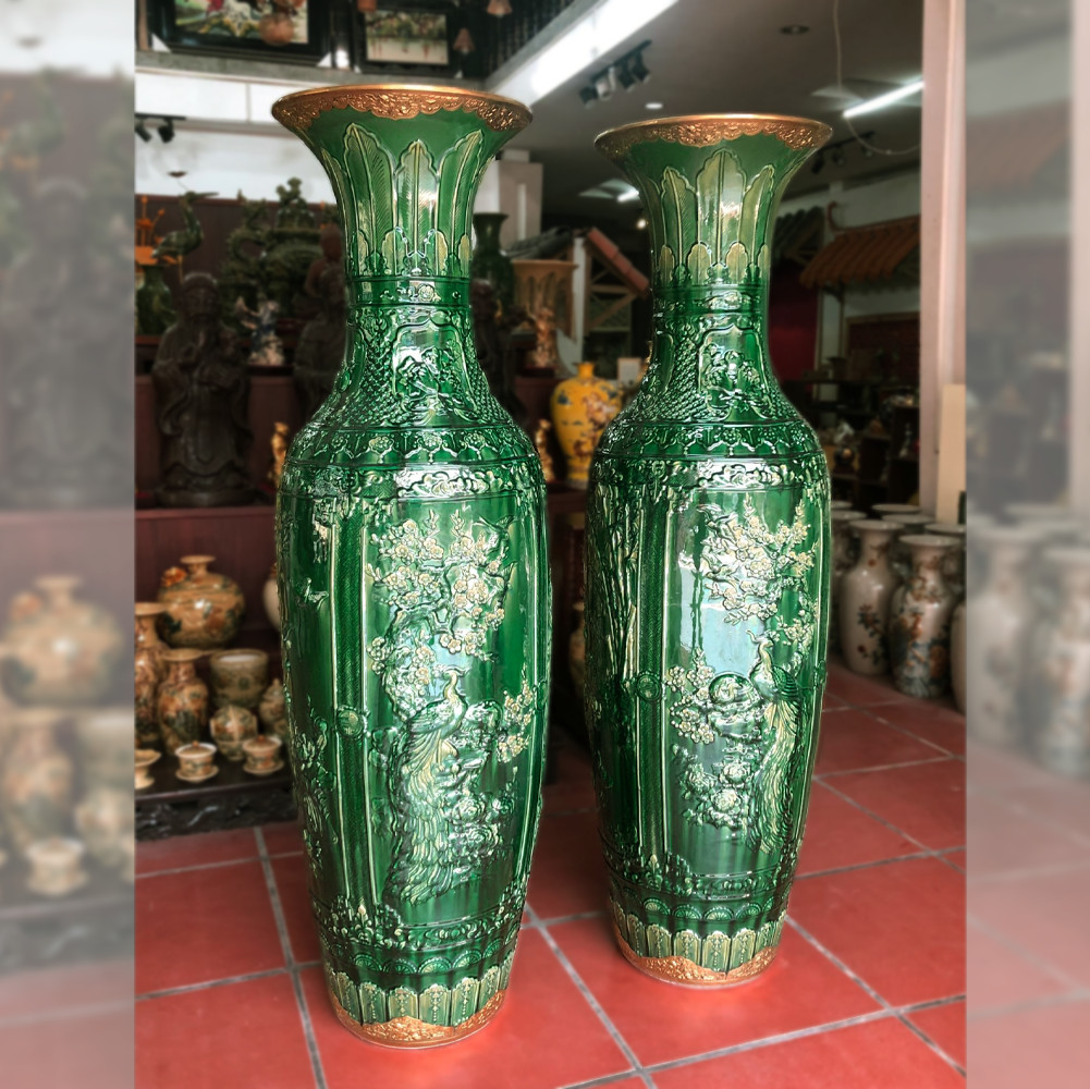 Lộc bình men xanh ngọc lục bảo gốm Phạm Dũng Bát Tràng