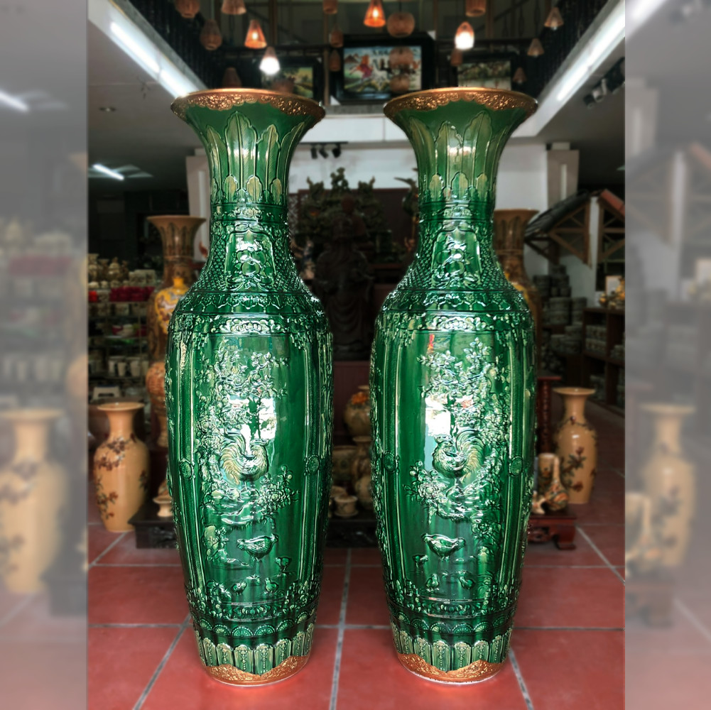 Lộc bình men xanh ngọc lục bảo gốm Phạm Dũng Bát Tràng_2