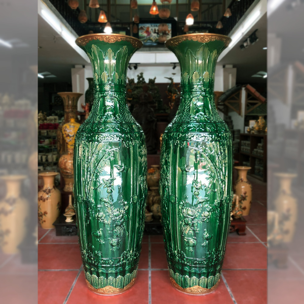 Lộc bình men xanh ngọc lục bảo gốm Phạm Dũng Bát Tràng_3